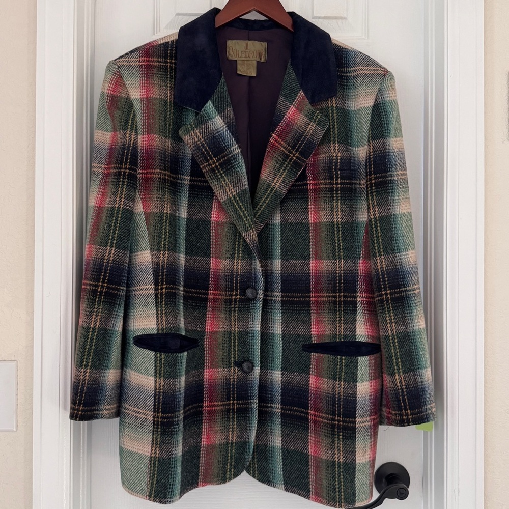 🐎 VTG JL Colebrook Tartan Blazer Plaid Wool Equestrian Size L